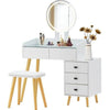 LED Light on Mirror Dressing Table with 5 Drawers & Glass Top