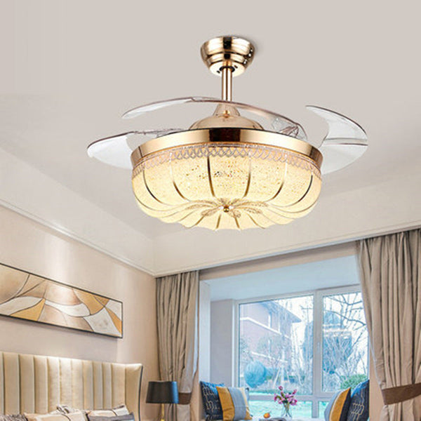 LED Pumpkin Frequency Conversion Ceiling Fan Light In Dining Room Bedroom Decorbites