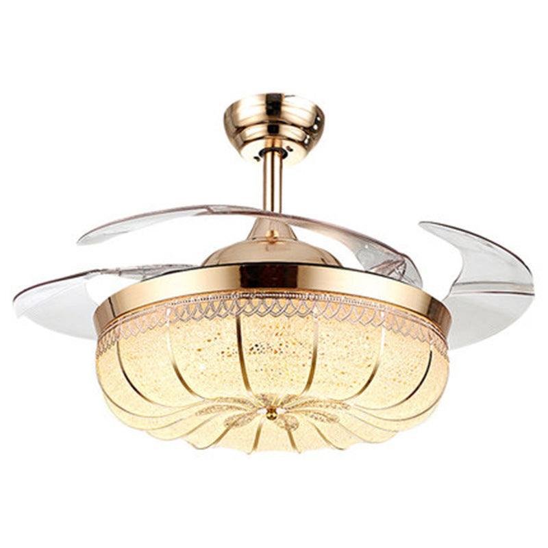 LED Pumpkin Frequency Conversion Ceiling Fan Light In Dining Room Bedroom Decorbites