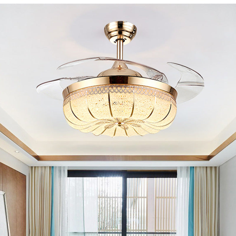 LED Pumpkin Frequency Conversion Ceiling Fan Light In Dining Room Bedroom Decorbites