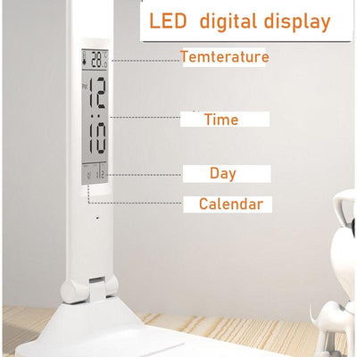 LED Reading Desk Lamp Eye-Care Study Dimming Color Mixing Rechargeable USB Charged Battery Table Light Day Clock Thermometer Decorative Table Lamp Cute Study Lamps for Bedroom Décor