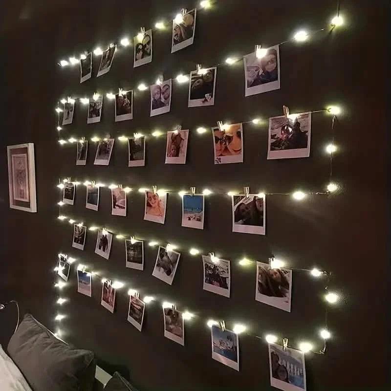LED String Lights with 40 Wooden Clips