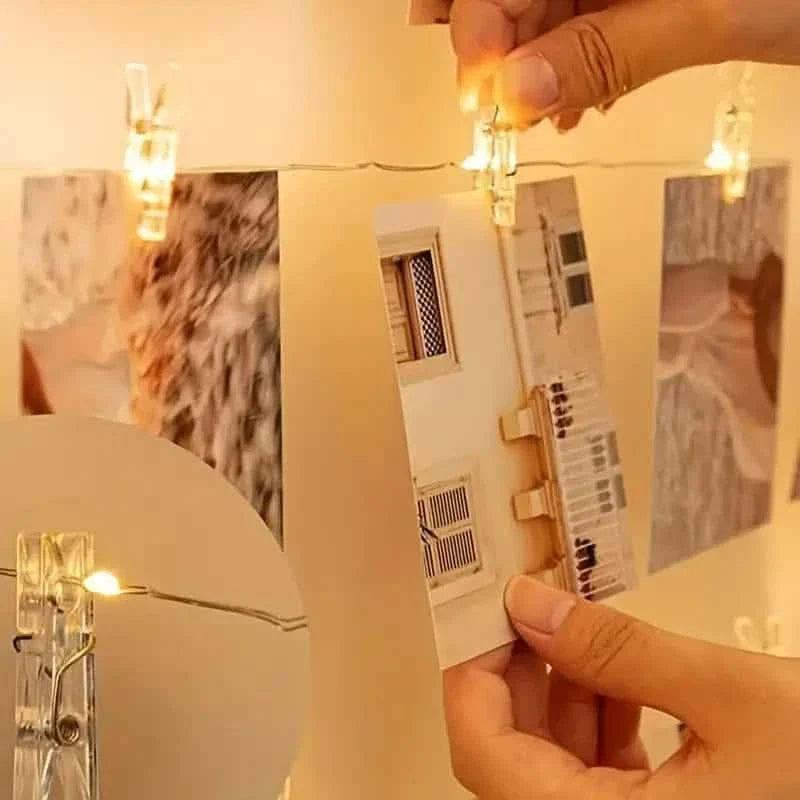 LED String Lights with 40 Wooden Clips