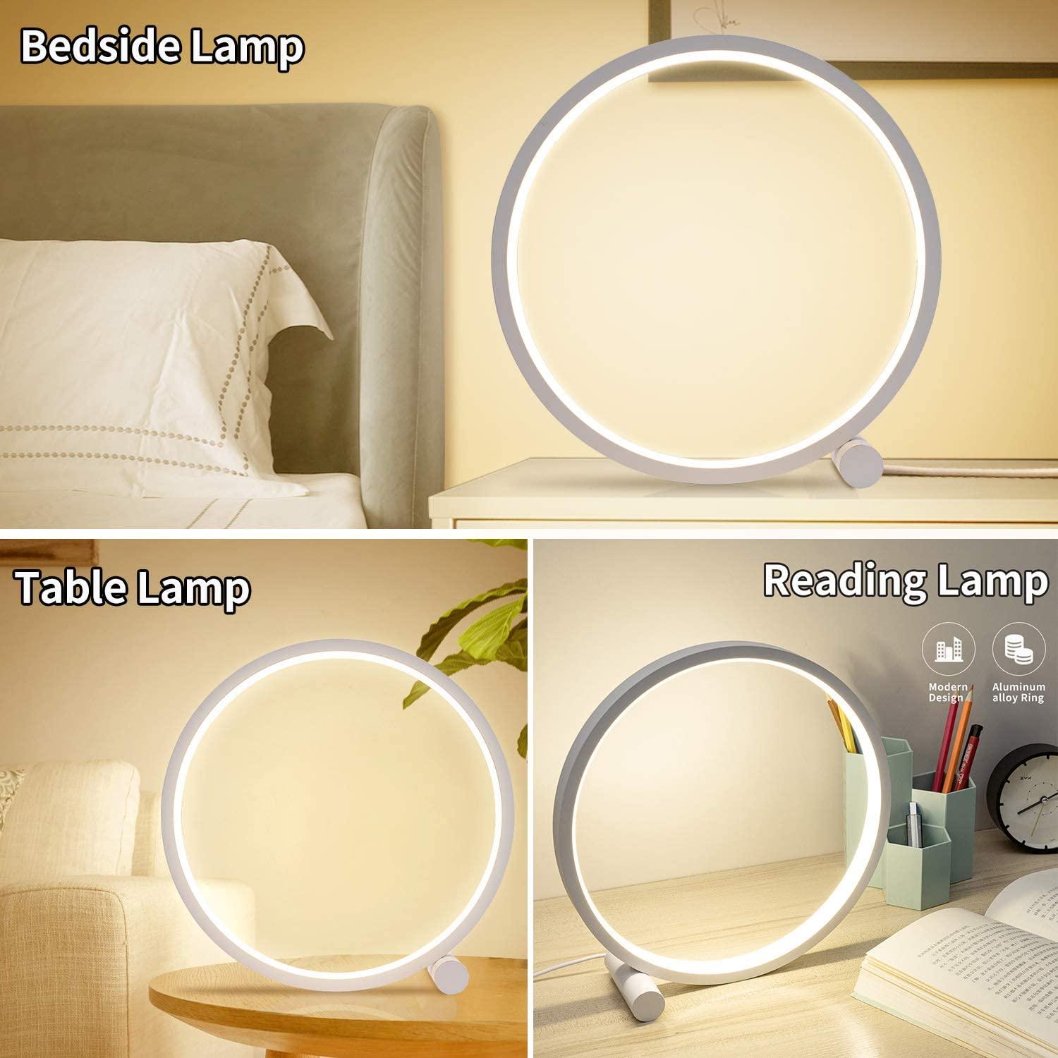 LED Table Lamp Bedroom Bedside Lamp Round Acrylic Living Room Lamp Reading Lamp Black/white Touch Control Dimmable Night Light Decorative Table Lamp Cute Study Lamps for Bedroom Décor