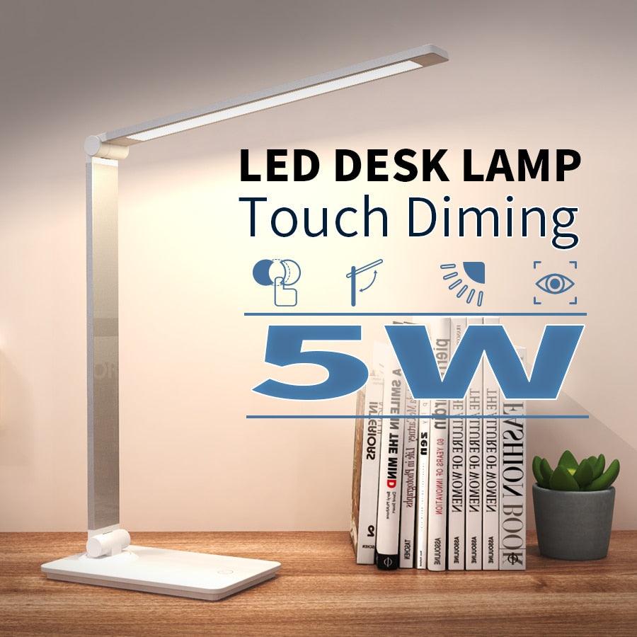 LED Table Lamp Desk Lamp Step less Dimmable Reading Office Foldable Rotatable Touch Switch DC 5V USB Night Light Desk Lamps Decorative Table Lamp Cute Study Lamps for Bedroom Décor