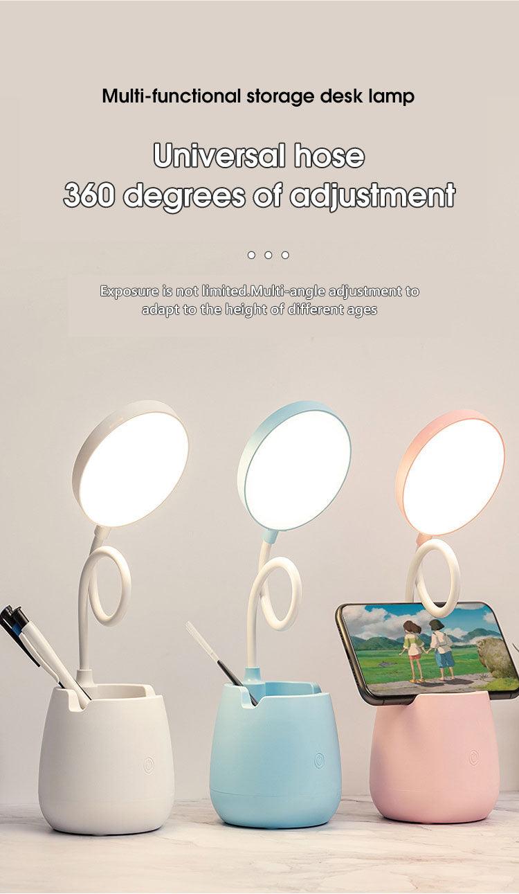 LED Table Lamp With Pen Holder Touch Dimmable Flexo Desk Lamp USB Rechargeable Eye Protection Bedside Learning Reading Lamp Decorative Table Lamp Cute Study Lamps for Bedroom Décor