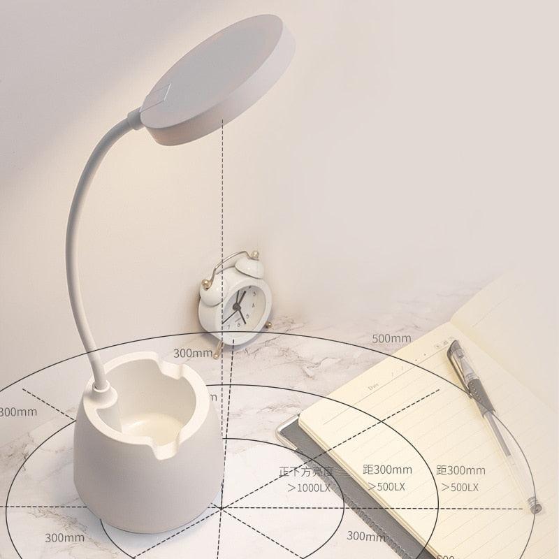 LED Table Lamp With Pen Holder Touch Dimmable Flexo Desk Lamp USB Rechargeable Eye Protection Bedside Learning Reading Lamp Decorative Table Lamp Cute Study Lamps for Bedroom Décor