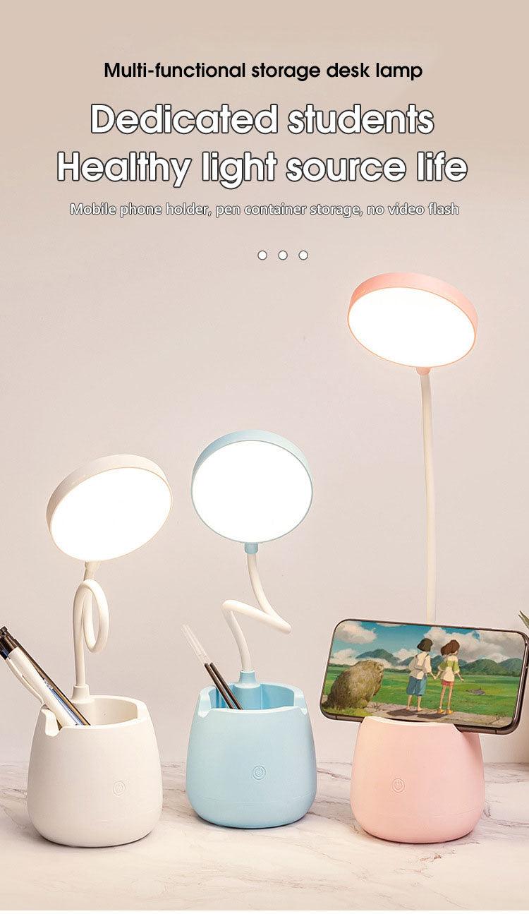 LED Table Lamp With Pen Holder Touch Dimmable Flexo Desk Lamp USB Rechargeable Eye Protection Bedside Learning Reading Lamp Decorative Table Lamp Cute Study Lamps for Bedroom Décor