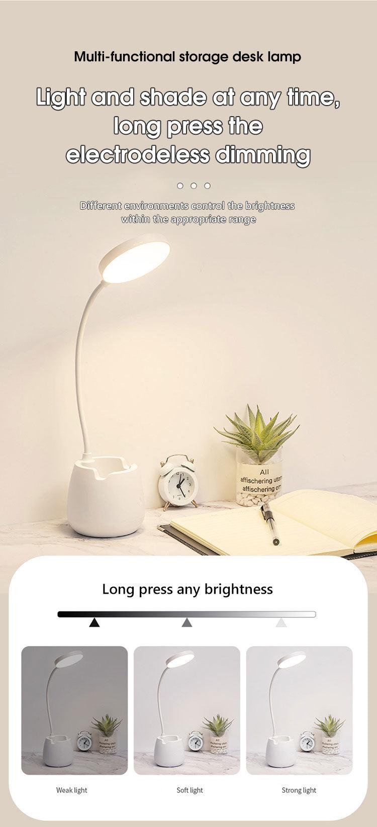 LED Table Lamp With Pen Holder Touch Dimmable Flexo Desk Lamp USB Rechargeable Eye Protection Bedside Learning Reading Lamp Decorative Table Lamp Cute Study Lamps for Bedroom Décor