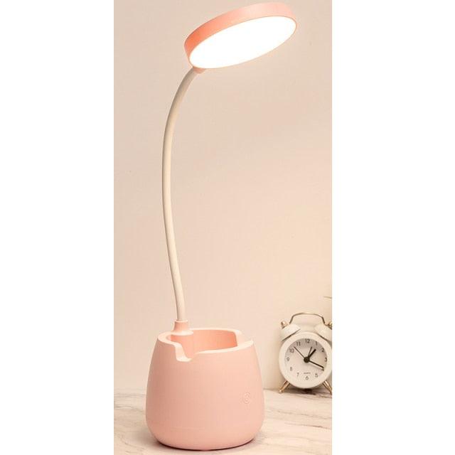 LED Table Lamp With Pen Holder Touch Dimmable Flexo Desk Lamp USB Rechargeable Eye Protection Bedside Learning Reading Lamp Decorative Table Lamp Cute Study Lamps for Bedroom Décor