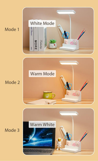 LED Table Lamp With Pen Storage Eye Protection Stepless Dimming Desk Lamp Study Children Smart LED Bedside Lamp Light Decorative Table Lamp Cute Study Lamps for Bedroom Décor