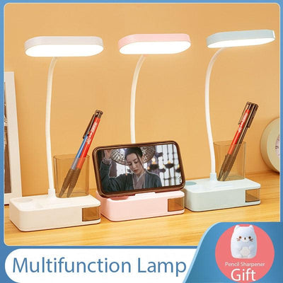LED Table Lamp With Pen Storage Eye Protection Stepless Dimming Desk Lamp Study Children Smart LED Bedside Lamp Light Decorative Table Lamp Cute Study Lamps for Bedroom Décor