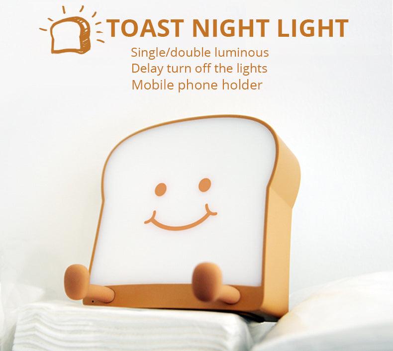 LED Toast Night Light with Silicone Foot Phone Holder Table Lamp Infinite Dimming Bread Decoration Creative Lamp Decorative Table Lamp Cute Study Lamps for Bedroom Décor