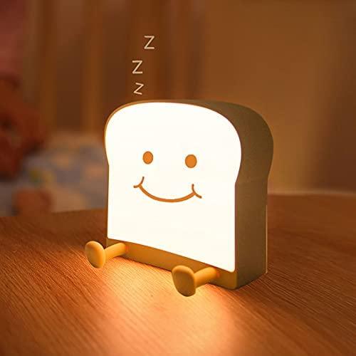 LED Toast Night Light with Silicone Foot Phone Holder Table Lamp Infinite Dimming Bread Decoration Creative Lamp Decorative Table Lamp Cute Study Lamps for Bedroom Décor