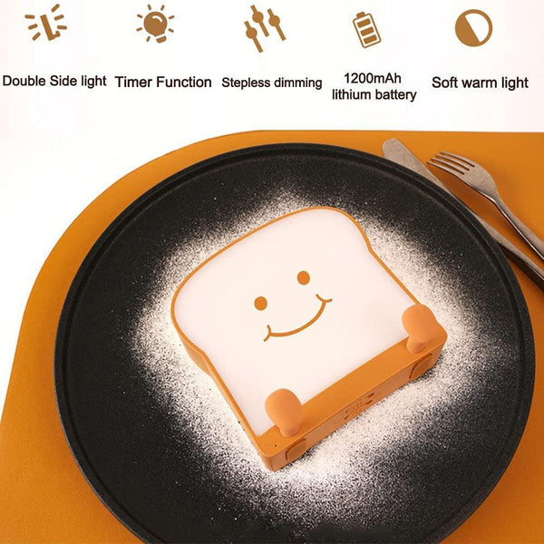 LED Toast Night Light with Silicone Foot Phone Holder Table Lamp Infinite Dimming Bread Decoration Creative Lamp Decorative Table Lamp Cute Study Lamps for Bedroom Décor