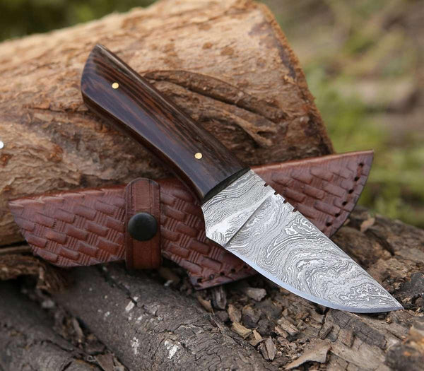 Legacy Damascus Skinning Knife with Exotic Wenge Wood Handle - Gifts for You 'n Me