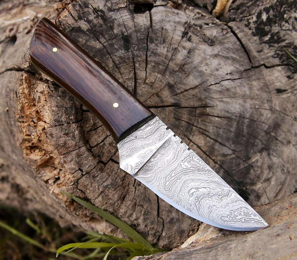 Legacy Damascus Skinning Knife with Exotic Wenge Wood Handle - Gifts for You 'n Me