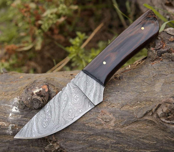 Legacy Damascus Skinning Knife with Exotic Wenge Wood Handle - Gifts for You 'n Me