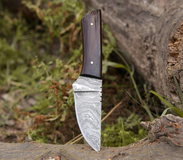 Legacy Damascus Skinning Knife with Exotic Wenge Wood Handle - Gifts for You 'n Me