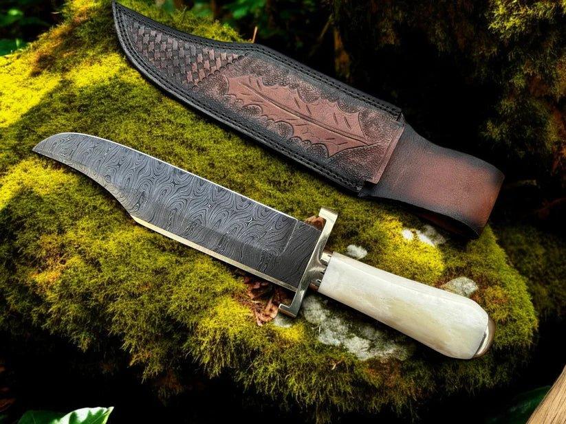 Legendary Western Bowie Knife – Custom Handmade Damascus Steel Blade with Bone Handle
