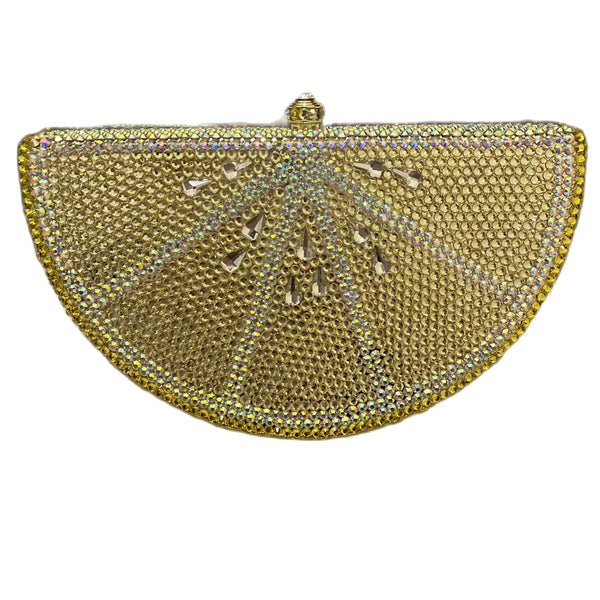 Lemon Shape AB/Gold Rhinestone Small Women Shoulder Bag Luxury Designer Lady Girls Evening Clutches Wedding Party Chain Purse