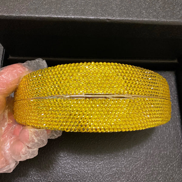 Lemon Shape AB/Gold Rhinestone Small Women Shoulder Bag Luxury Designer Lady Girls Evening Clutches Wedding Party Chain Purse