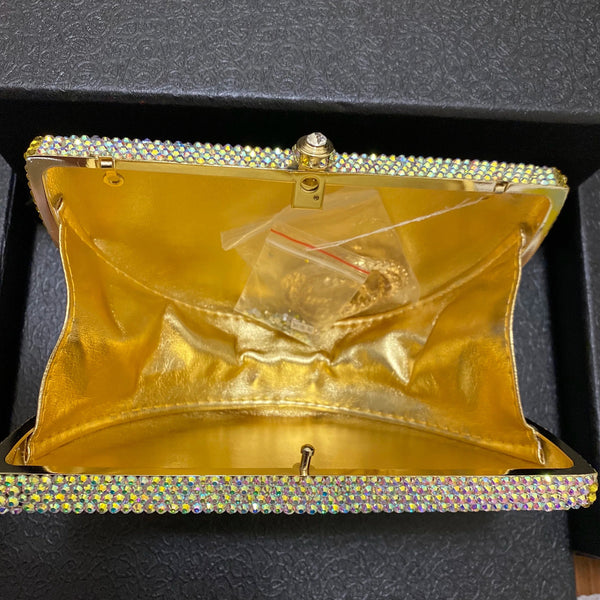 Lemon Shape AB/Gold Rhinestone Small Women Shoulder Bag Luxury Designer Lady Girls Evening Clutches Wedding Party Chain Purse