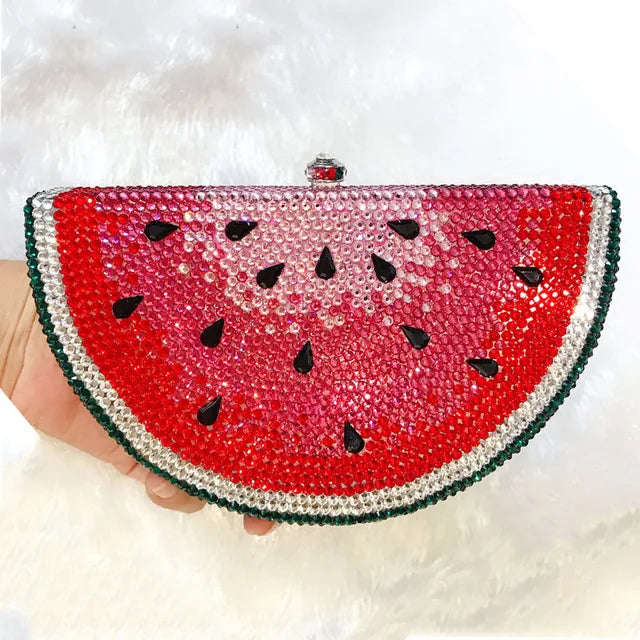 Lemon Shape AB/Gold Rhinestone Small Women Shoulder Bag Luxury Designer Lady Girls Evening Clutches Wedding Party Chain Purse