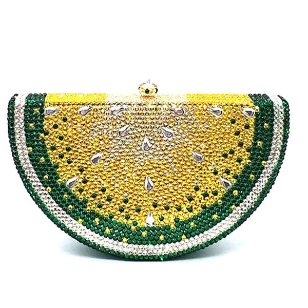 Lemon Shape AB/Gold Rhinestone Small Women Shoulder Bag Luxury Designer Lady Girls Evening Clutches Wedding Party Chain Purse