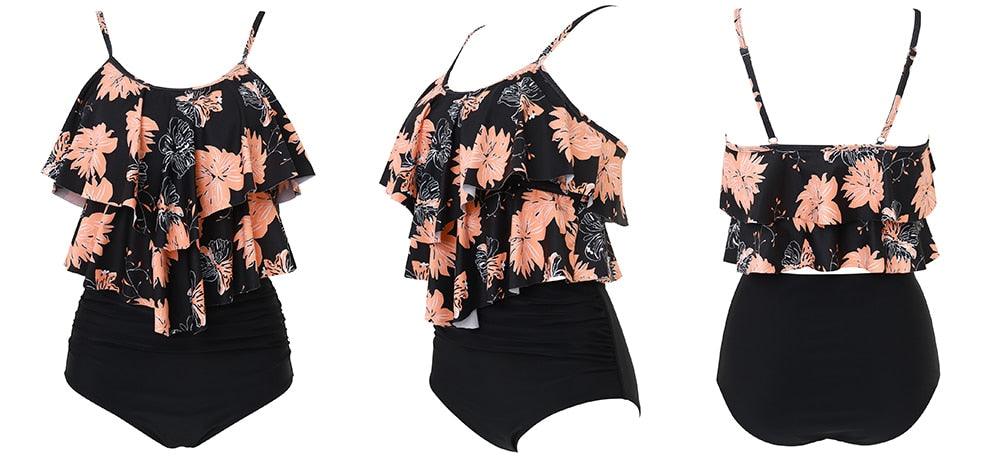 Leopard Bikini High Waist Bikini Animal Print Floral Swimsuit Ruffle Swimsuit Plus Size Swimwear Women Swimsuits for Women Two Piece Bathing Suits Ruffle Tops With High Waist Bottoms Bikini Sets For Teen Girls