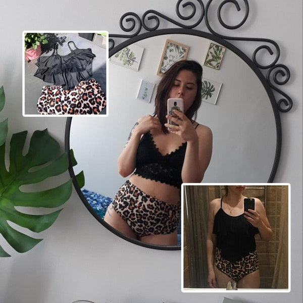 Leopard Bikini High Waist Bikini Animal Print Floral Swimsuit Ruffle Swimsuit Plus Size Swimwear Women Swimsuits for Women Two Piece Bathing Suits Ruffle Tops With High Waist Bottoms Bikini Sets For Teen Girls