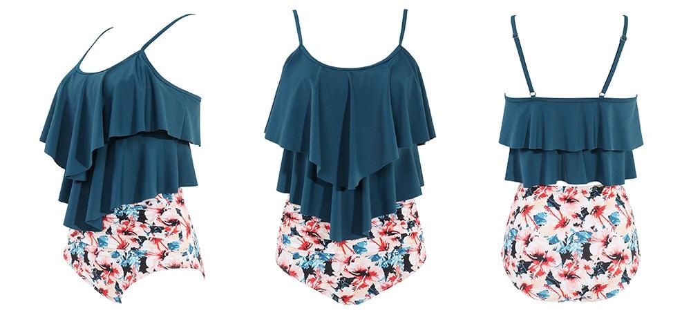 Leopard Bikini High Waist Bikini Animal Print Floral Swimsuit Ruffle Swimsuit Plus Size Swimwear Women Swimsuits for Women Two Piece Bathing Suits Ruffle Tops With High Waist Bottoms Bikini Sets For Teen Girls