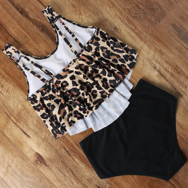 Leopard Bikini High Waist Bikini Animal Print Floral Swimsuit Ruffle Swimsuit Plus Size Swimwear Women Swimsuits for Women Two Piece Bathing Suits Ruffle Tops With High Waist Bottoms Bikini Sets For Teen Girls