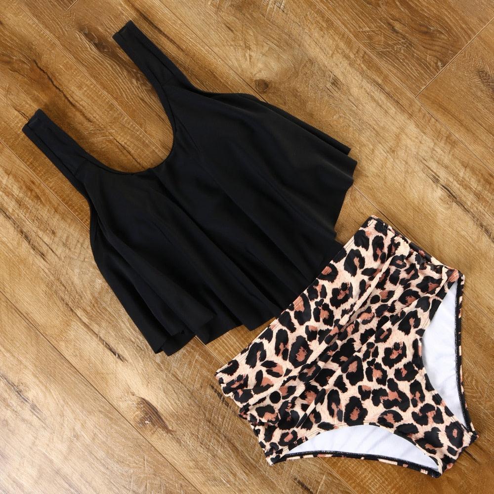 Leopard Bikini High Waist Bikini Animal Print Floral Swimsuit Ruffle Swimsuit Plus Size Swimwear Women Swimsuits for Women Two Piece Bathing Suits Ruffle Tops With High Waist Bottoms Bikini Sets For Teen Girls