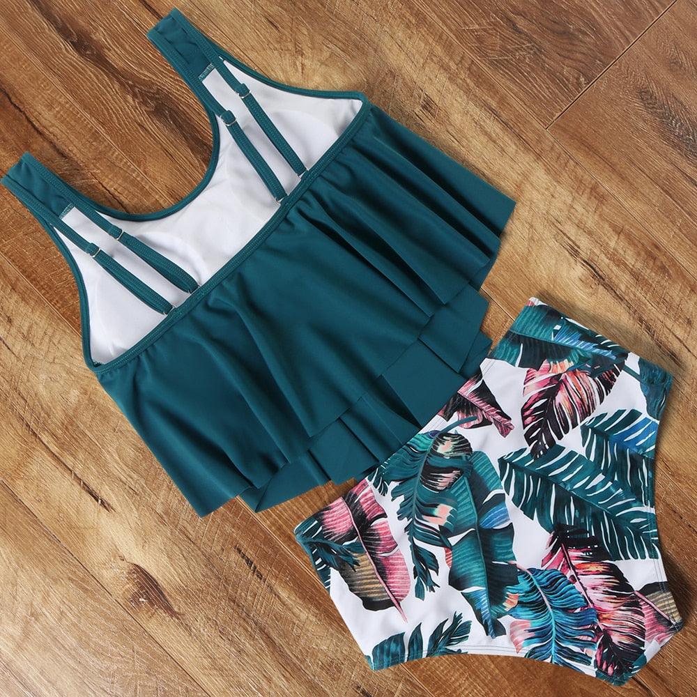 Leopard Bikini High Waist Bikini Animal Print Floral Swimsuit Ruffle Swimsuit Plus Size Swimwear Women Swimsuits for Women Two Piece Bathing Suits Ruffle Tops With High Waist Bottoms Bikini Sets For Teen Girls