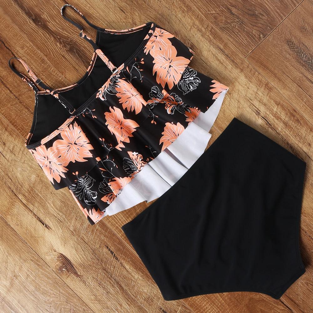 Leopard Bikini High Waist Bikini Animal Print Floral Swimsuit Ruffle Swimsuit Plus Size Swimwear Women Swimsuits for Women Two Piece Bathing Suits Ruffle Tops With High Waist Bottoms Bikini Sets For Teen Girls