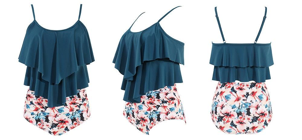 Leopard Bikini High Waist Bikini Animal Print Floral Swimsuit Ruffle Swimsuit Plus Size Swimwear Women Swimsuits for Women Two Piece Bathing Suits Ruffle Tops With High Waist Bottoms Bikini Sets For Teen Girls