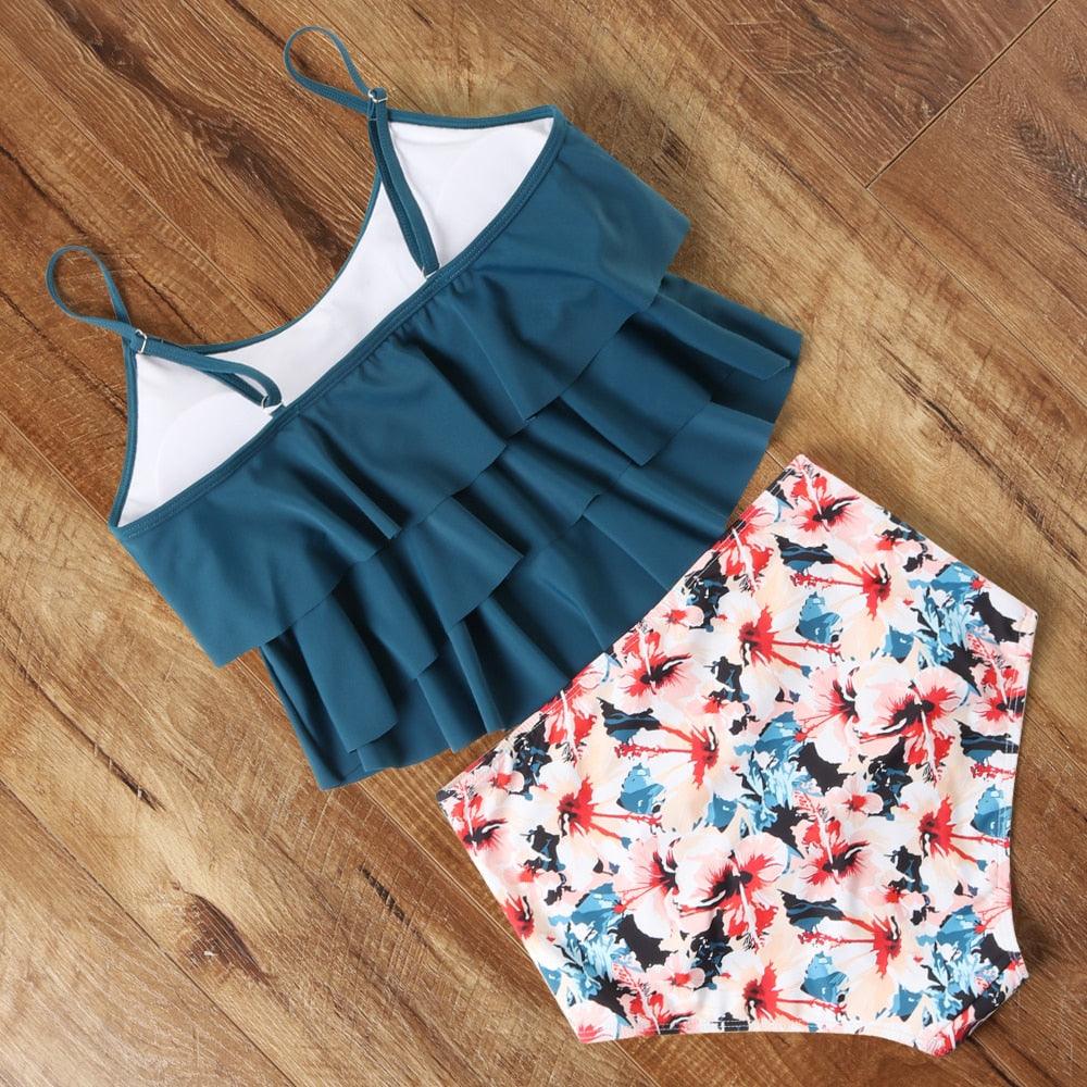 Leopard Bikini High Waist Bikini Animal Print Floral Swimsuit Ruffle Swimsuit Plus Size Swimwear Women Swimsuits for Women Two Piece Bathing Suits Ruffle Tops With High Waist Bottoms Bikini Sets For Teen Girls