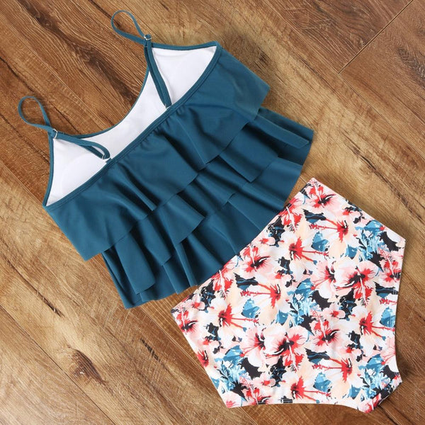 Leopard Bikini High Waist Bikini Animal Print Floral Swimsuit Ruffle Swimsuit Plus Size Swimwear Women Swimsuits for Women Two Piece Bathing Suits Ruffle Tops With High Waist Bottoms Bikini Sets For Teen Girls