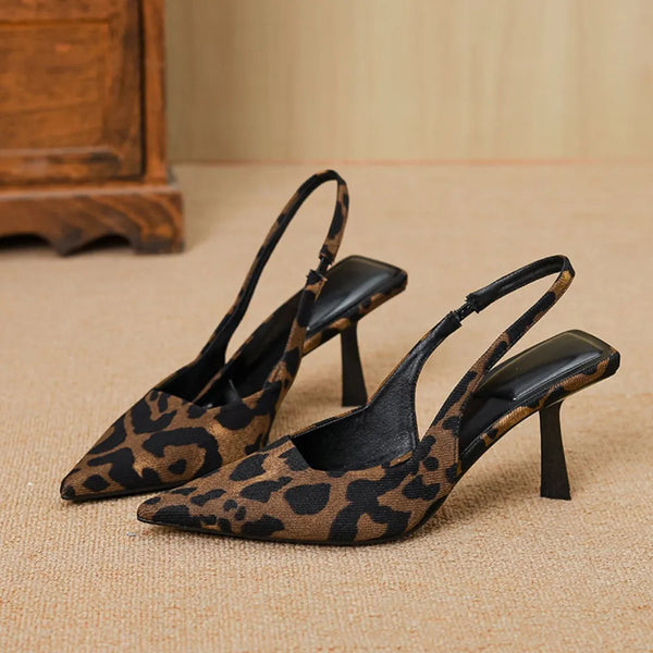 Leopard Point Toe Slingback Pumps