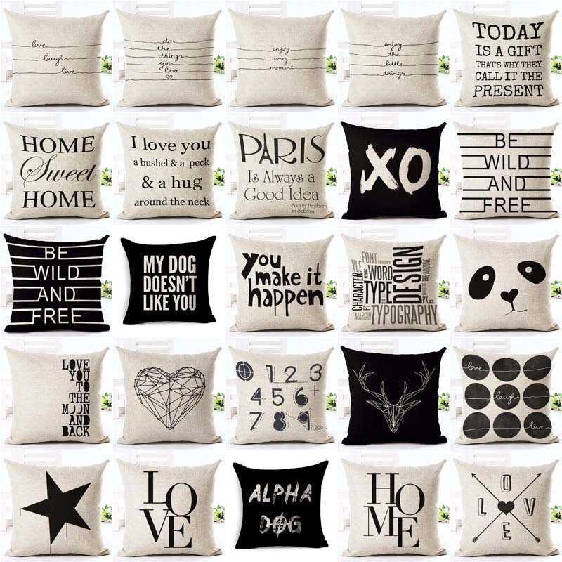 Letter Love Home Cushion Covers Cotton Linen Black White Pillow Cover I Love You Forever and Always Throw Pillow Case Love Letter Pillow Cushion Covers Fashion Home Decor Cover Sofa Bed Nordic Decorative Pillow Case 45x45CM