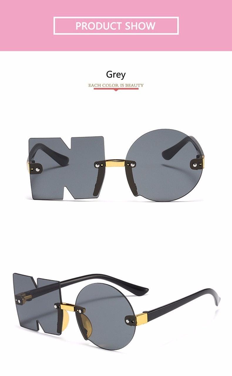 Letter NO Party Rimless Irregular Design Sunglasses For Men/Women Fashionable NO Sunglasses for Kids Oversize & Irregular Design Frameless Polygon Glasses For Children