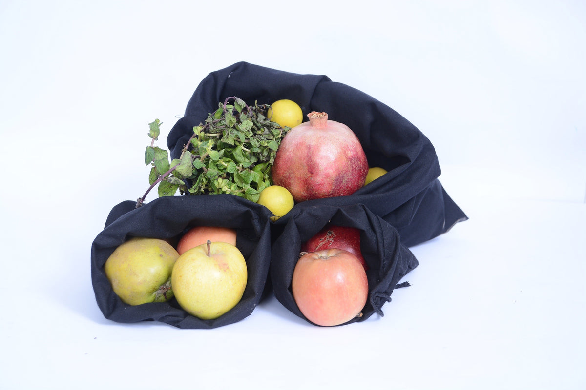 12x16 Inches Reusable Eco-Friendly Cotton Double Drawstring Bags Black Color