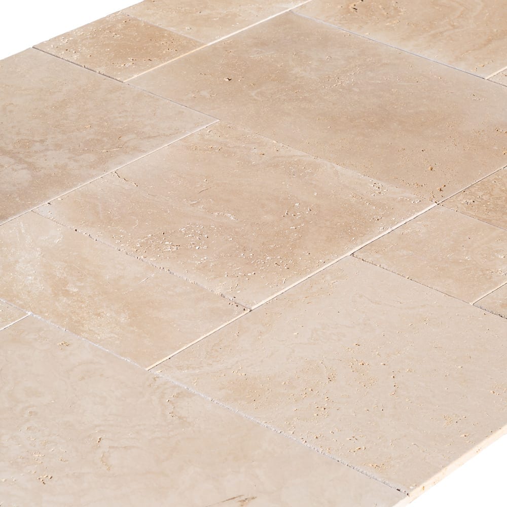 Light Beige Premium Travertine Tiles Antique Pattern Tumbled - Livfloors Collection