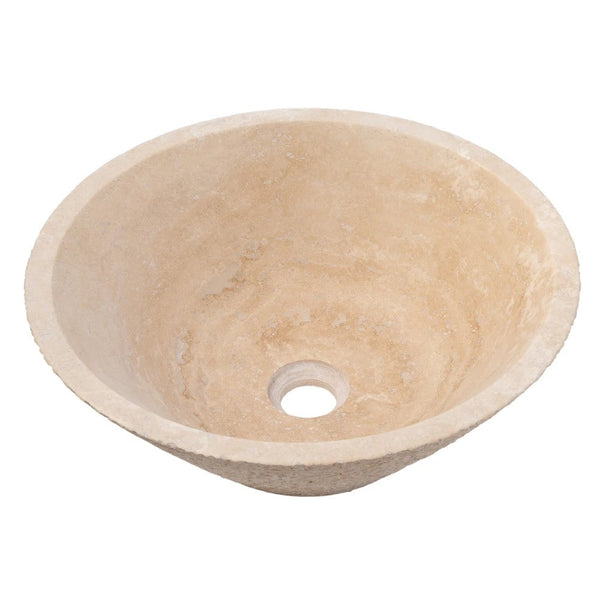 Light Beige Travertine V-Shape Tapered Sink Honed Inside and Sandblasted Outside  (D)16