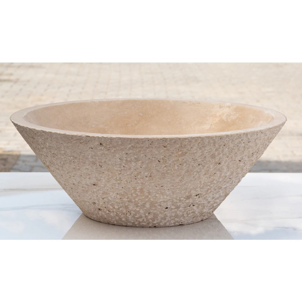 Light Beige Travertine V-Shape Tapered Sink Honed Inside and Sandblasted Outside  (D)16
