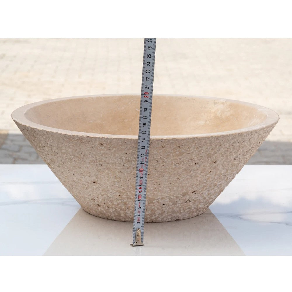 Light Beige Travertine V-Shape Tapered Sink Honed Inside and Sandblasted Outside  (D)16
