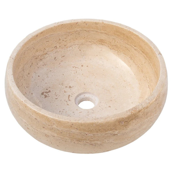 Light Beige Travertine Natural Stone Vessel Sink Filled and Polished  (D)16