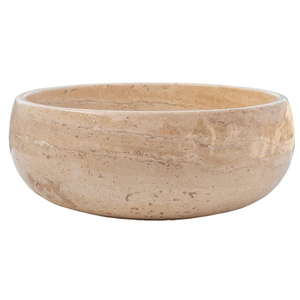Light Beige Travertine Natural Stone Vessel Sink Filled and Polished  (D)16
