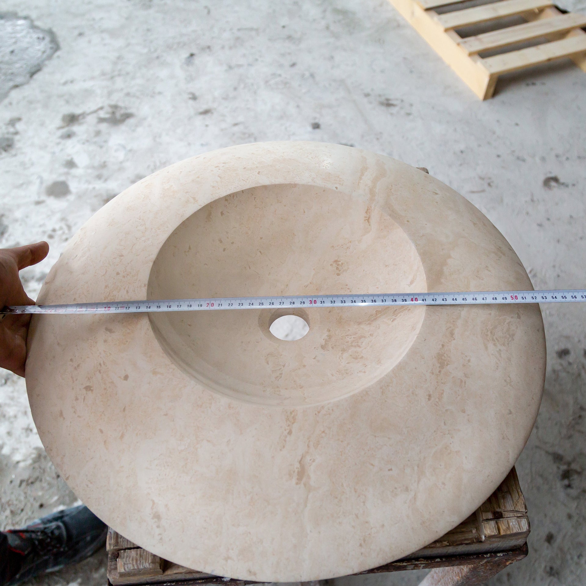 Light Travertine Natural Stone UFO Shape Sink Honed and Filled (D)21